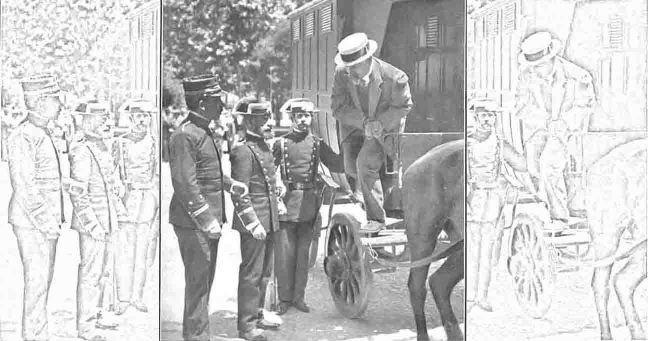Ferrer i Guàrdia, procesado en el caso del atentado contra Alfonso XIII de 1906 de la calle Mayor, en el momento de ser llevado ante la Audiencia.